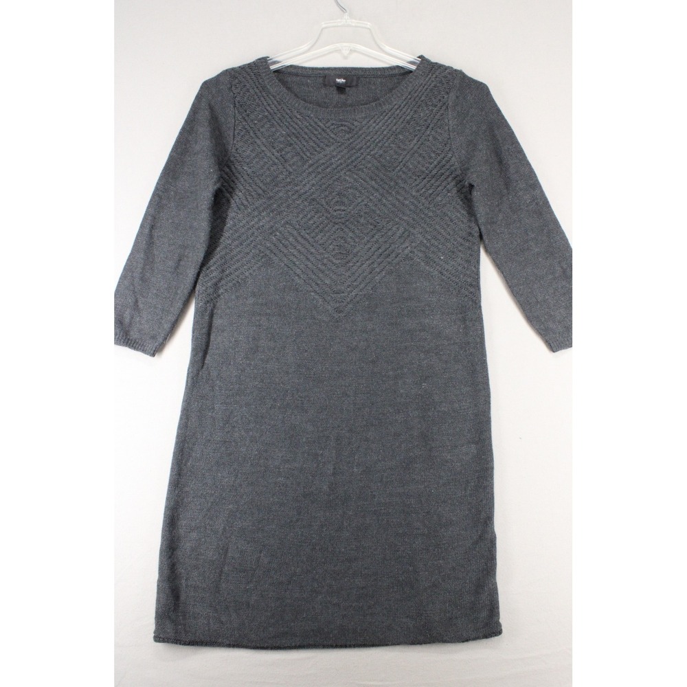 Mossimo Sweater Dress Womens Large Gray Knit Chevron 3/4 Sleeve Cute Casual